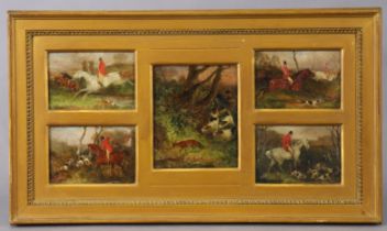 Style of HEYWOOD HARDY (1842-1933). A group of five small oil sketches of various hunting scenes,