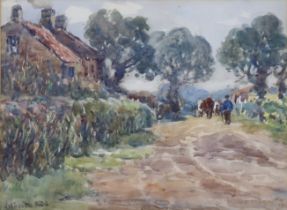 JAMES W. BOOTH, R.C.A. (1867-1953). A workman & horses on a country path; signed “J. W. Booth RCA”
