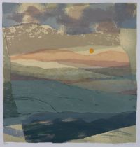 JENNY MILLBANK (Contemporary). Sunset over rolling hills, coloured lithograph, signed, dated 1988, &