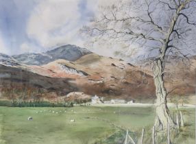 ENID MILDRED GEAR (British, 20thC) “Cumbrian Hill Farm”, Watercolour, signed & dated 1981, 53cm x