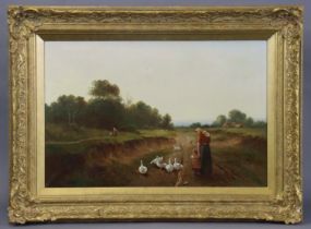 BENJAMIN DAVIS (1869-1946). A pair of rural landscapes with figures on country paths, titled “The