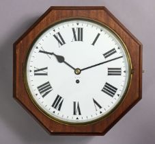 An early 20th century GPO wall clock, the 28cm white enamel dial with roman numerals, 8-day