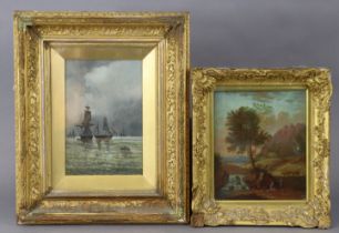 CONTINENTAL SCHOOL, 19th century. Sailing vessels off the coast, oil on panel: 23.5cm x 16.5cm; &