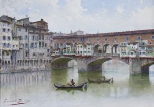 ERNESTO BENSA (Italian, active 1866-1897) Ponta Vecchio, Florence, signed lower left. Watercolour: