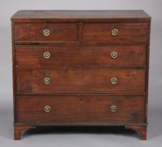 A 19th century mahogany chest fitted two short & three long graduated drawers with brass ring