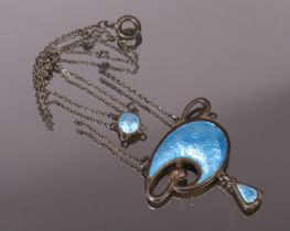 A Charles Horner silver & a blue enamel Art Nouveau necklace, Chester hallmarks for 1911. (chain