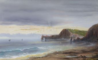 ENGLISH SCHOOL (late 19th/early 20th century). A coastal landscape with man-o-war bay & Durdle Door;