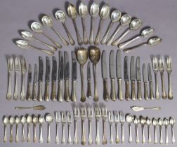 A late Victorian silver-plated expanding toast rack (with faults); two part services of flatware &