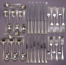 A SERVICE OF SILVER TREFID RAT-TAIL FLATWAE & CUTLERY, comprising: Six Table Forks; Six Dessert