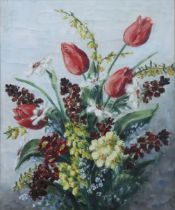 MARGARET GREEN (1925-2003) Still life of flowers, signed lower right, Oil on canvas laid on board: