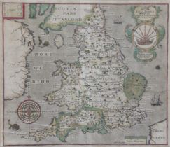 HOLE, William (d.1624) “England Anglia Anglosaxonum Heptarchia”, 17th century copper engraved map