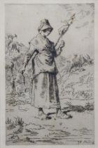 JEAN FRANCOIS MILLET (1814-1875) “La Fileuse Auvergnate” (L.D. 20V), black & white etching, signed