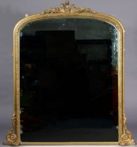A Victorian gilt-gesso overmantel mirror with Prince-of-Wales feather-plume surmount, inset plain