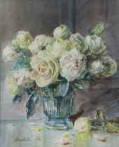 MATHILDE SÉE (French, 1864-1934). Still life of roses in a vase, signed; watercolour: 36.5cm x 30cm,