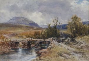 JOHN KEELEY, RBSA (1849-1930) A moorland scene with clapper bridge to the fore. Signed, watercolour:
