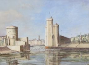 A view of La Rochelle harbour, signed & dated “Douglas McKerlie ‘61’, pastels: 29cm x 40cm, framed &