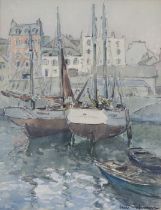 HENRY MAURICE CAHOURS (1889-1974). Moored French fishing boats in harbour. Signed “H. M. Cahours”