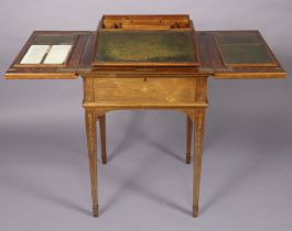A late 19th/early 20th century inlaid rosewood writing desk, the rise-&-fall fitted interior with