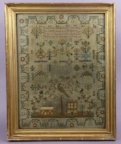 A George III needlework sampler, wrought by “Caroline Cheel, Aged 10 Years”, dated 1816 in a