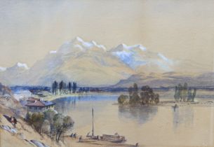 A 19th century watercolour painting of an Italian lake scene, 20cm x 29cm; & a 20thC Italian