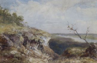 THOMAS PYNE, R.I. (1943-1935) View across a river valley from a hillside, signed, watercolour: 24.