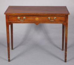 A 19th century inlaid-mahogany rectangular side table with crossbanded top, fitted long frieze