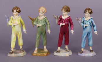 A group of four Royal Worcester porcelain figures ‘Boy with Parakeet’ modelled by F.C. Doughty, each