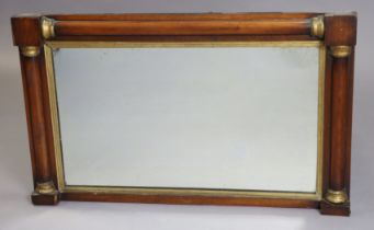 A Georgian mahogany & parcel-gilt cottage overmantel mirror, with turned pilasters & gilt inner-