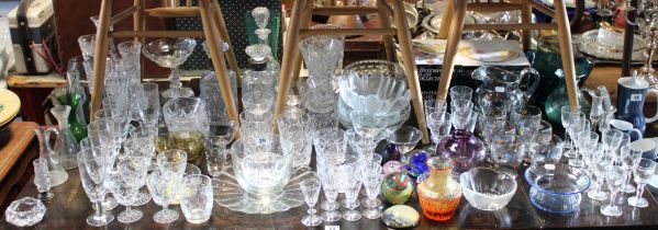 A pair of heavy cut-glass square decanters with flat stoppers & silver-plated collars, 23cm high;