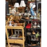 Various items of platedware & cutlery; three table lamps; various animal ornaments; & sundry other