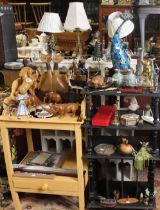 Various items of platedware & cutlery; three table lamps; various animal ornaments; & sundry other