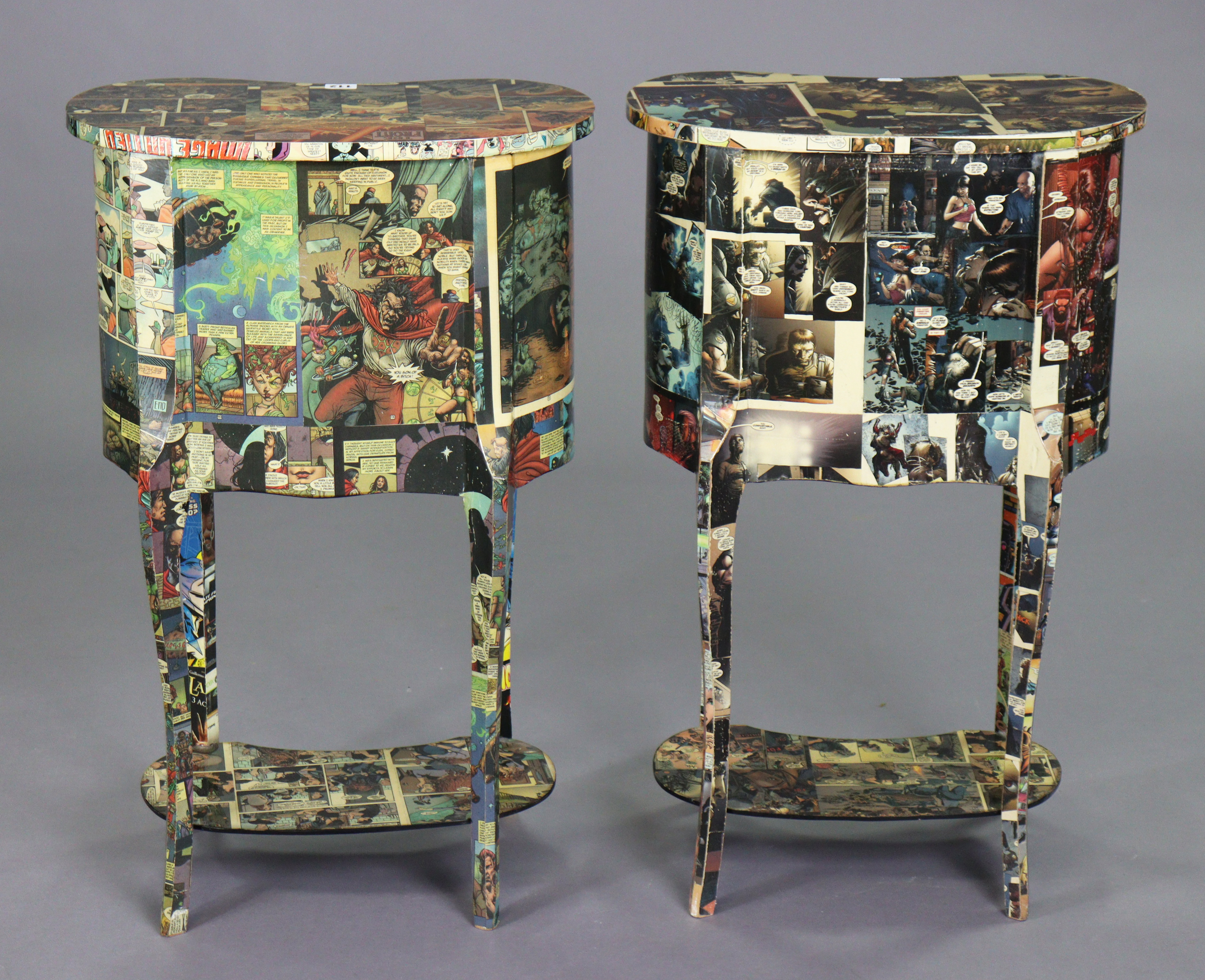 A pair of modern decoupage kidney-shaped occasional tables each covered in comic-strips, fitted - Image 4 of 7
