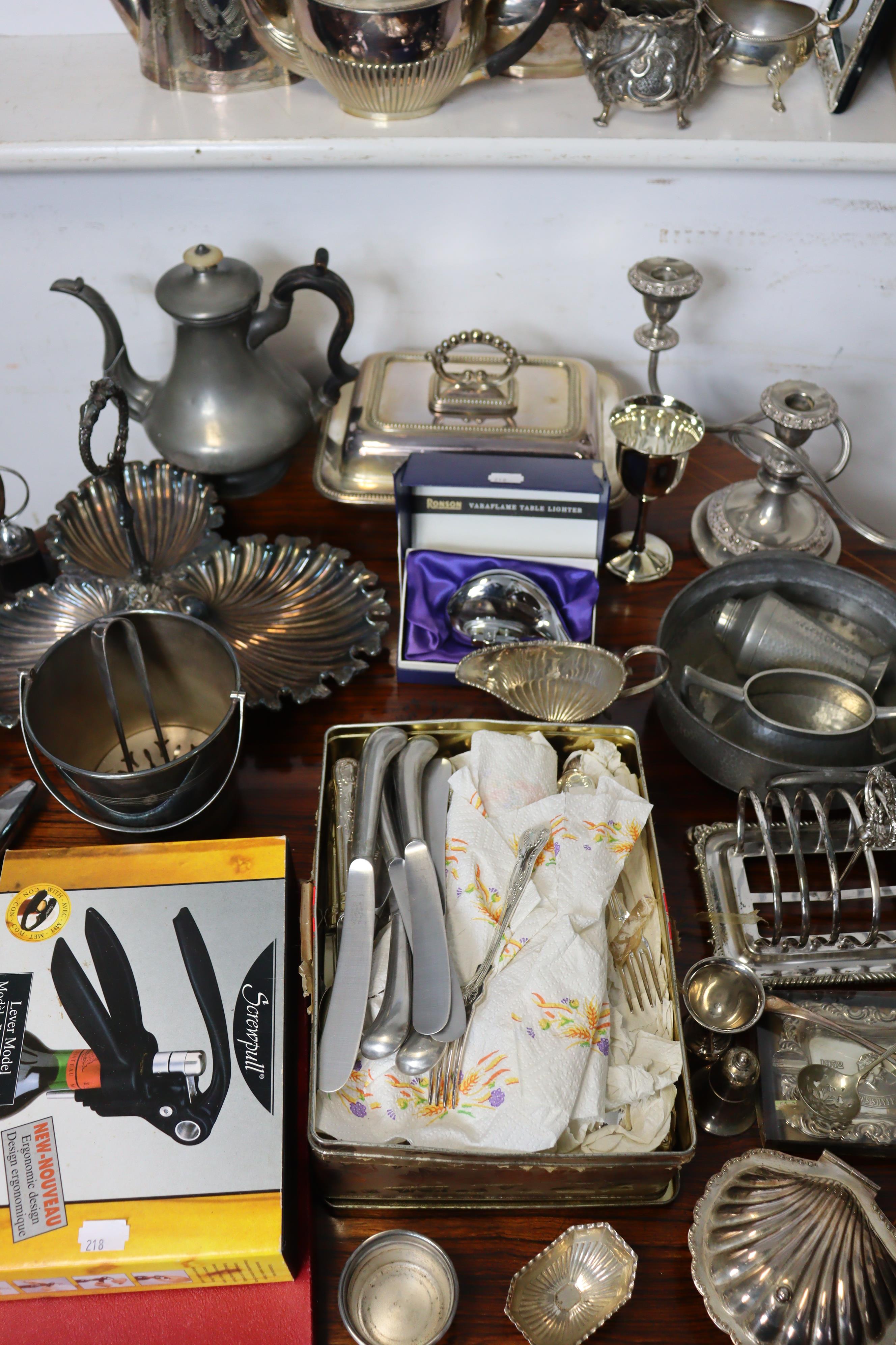 Various items of assorted platedware, pewter, & cutlery. - Image 4 of 6