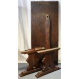 A matching 18th century style large oak refectory dining table, the three-board top with cleated