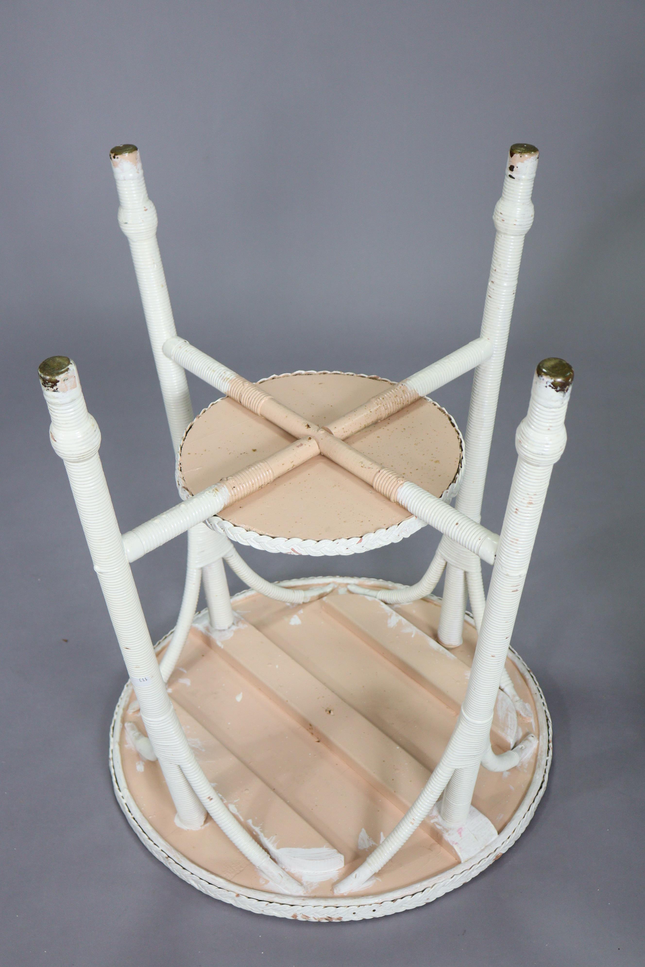 A white painted loom tub-shaped chair; a similar circular two-tier occasional table, 56cm diameter x - Image 7 of 8