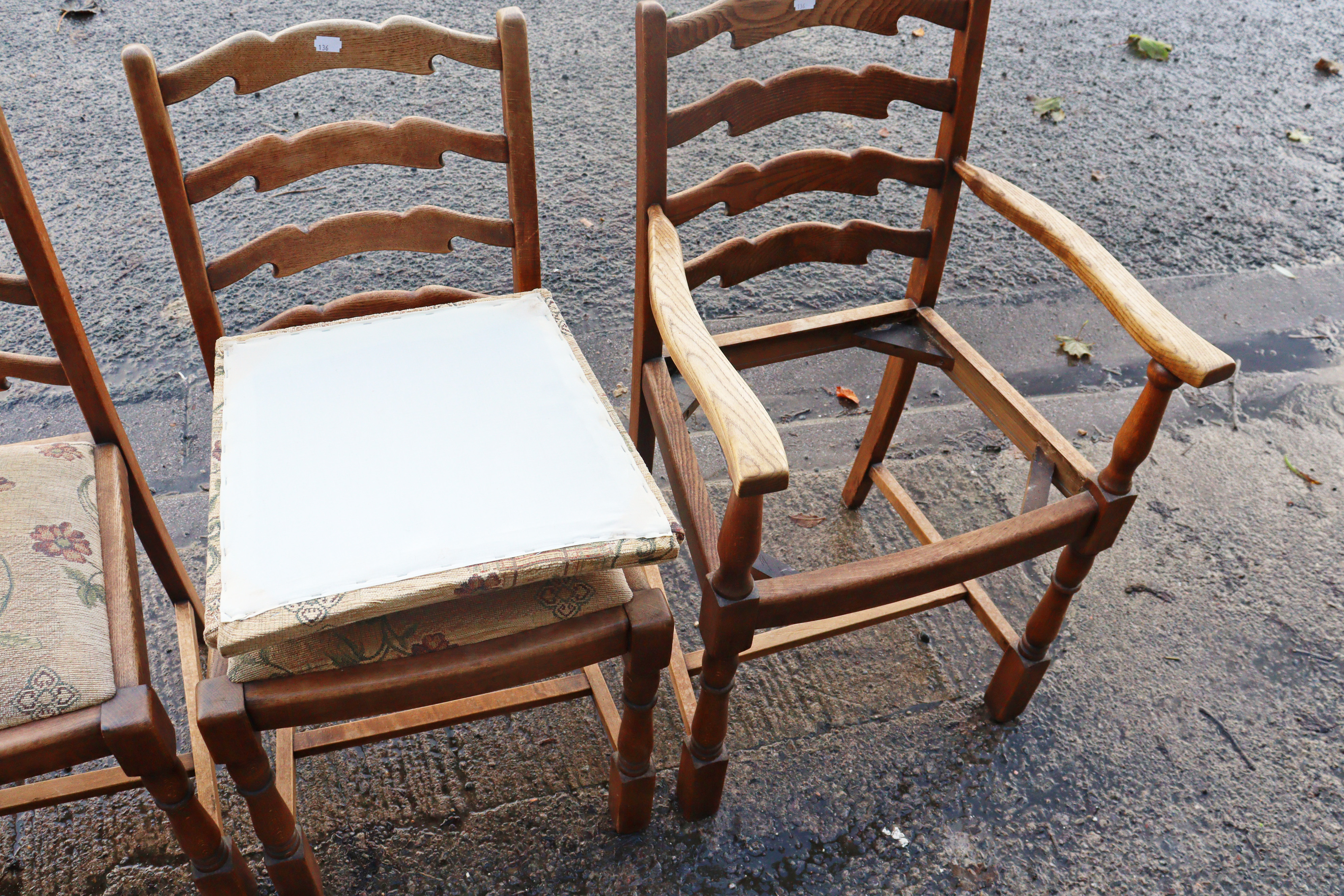 An oak refectory table with a rectangular top, & on four baluster turned legs with plain stretchers, - Image 4 of 10