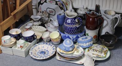 An antique Delft moulded circular dish, & various items of decorative china & pottery, part w.a.f.