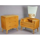 A mid-20th century E. Gomme G-Plan light oak bedroom pair comprising of a small chest of three