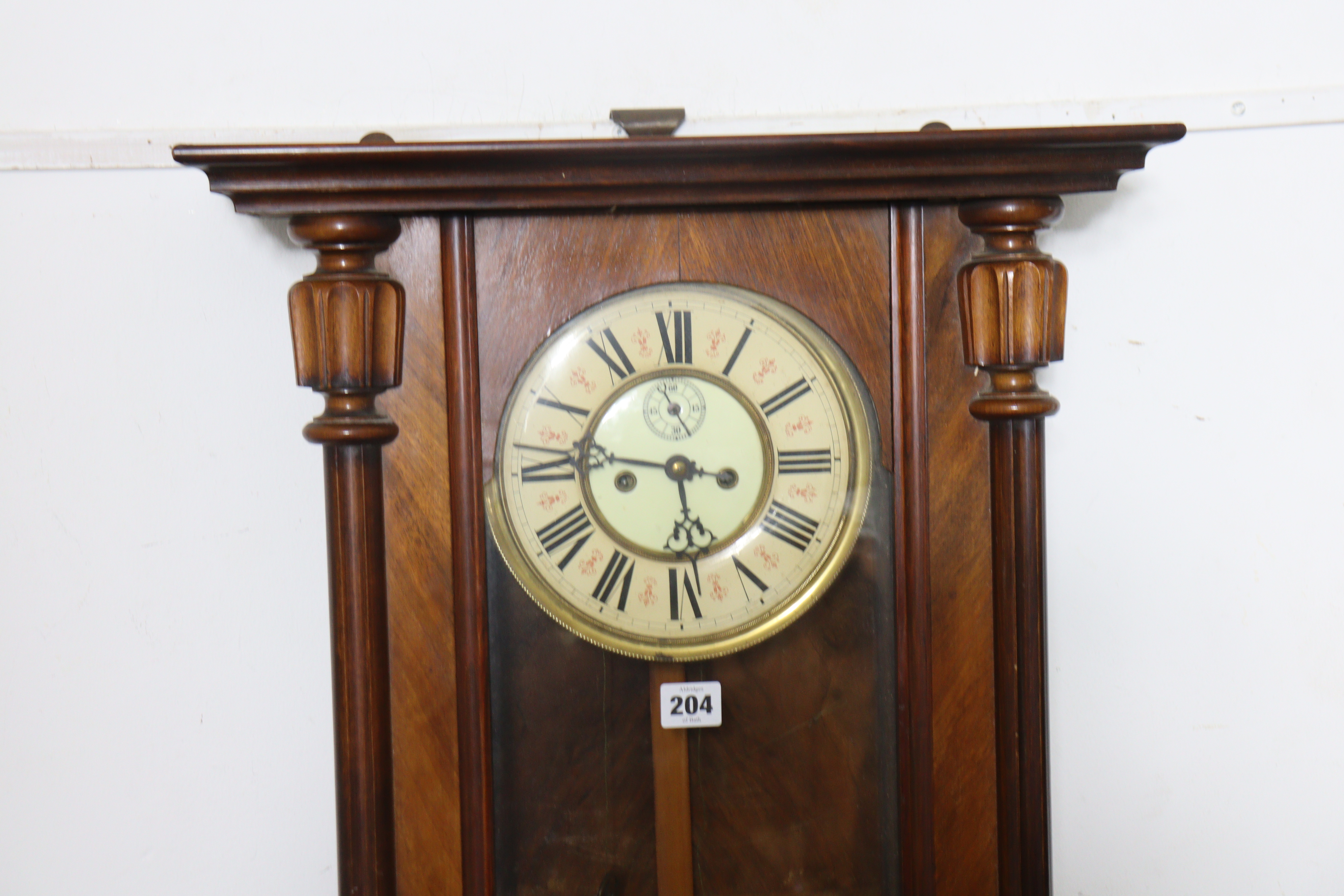 A 19th century Vienna wall clock with a two-part dial, & in a walnut case enclosed by a glazed door, - Image 4 of 5