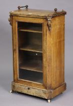 A 19th century inlaid-walnut dwarf china display cabinet (slight faults) fitted three shelves