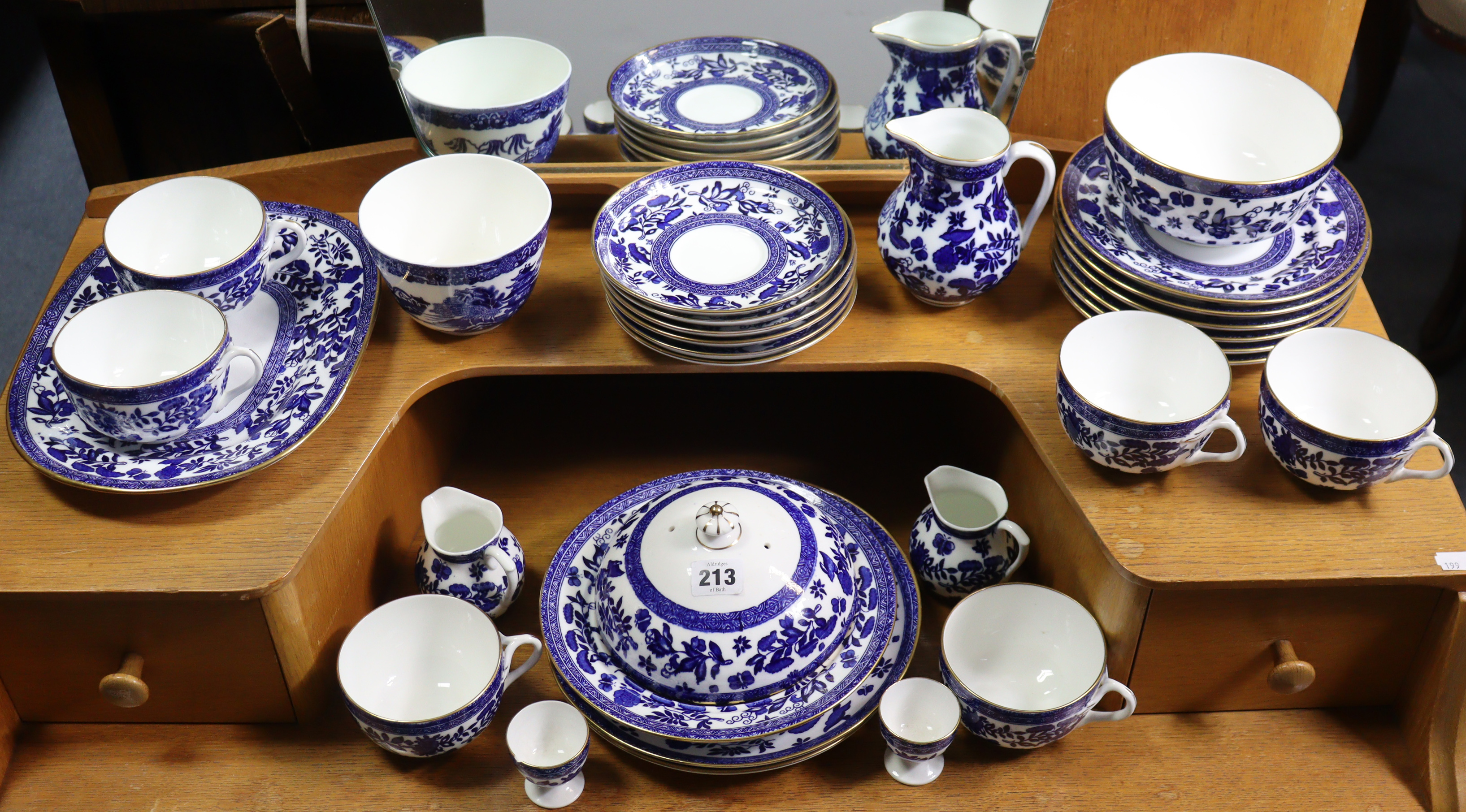 A Coalport bone china blue & white floral decorated thirty-one piece part dinner & tea service.