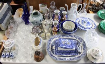 Three toby jugs; & various other items of decorative china & glassware, part w.a.f.