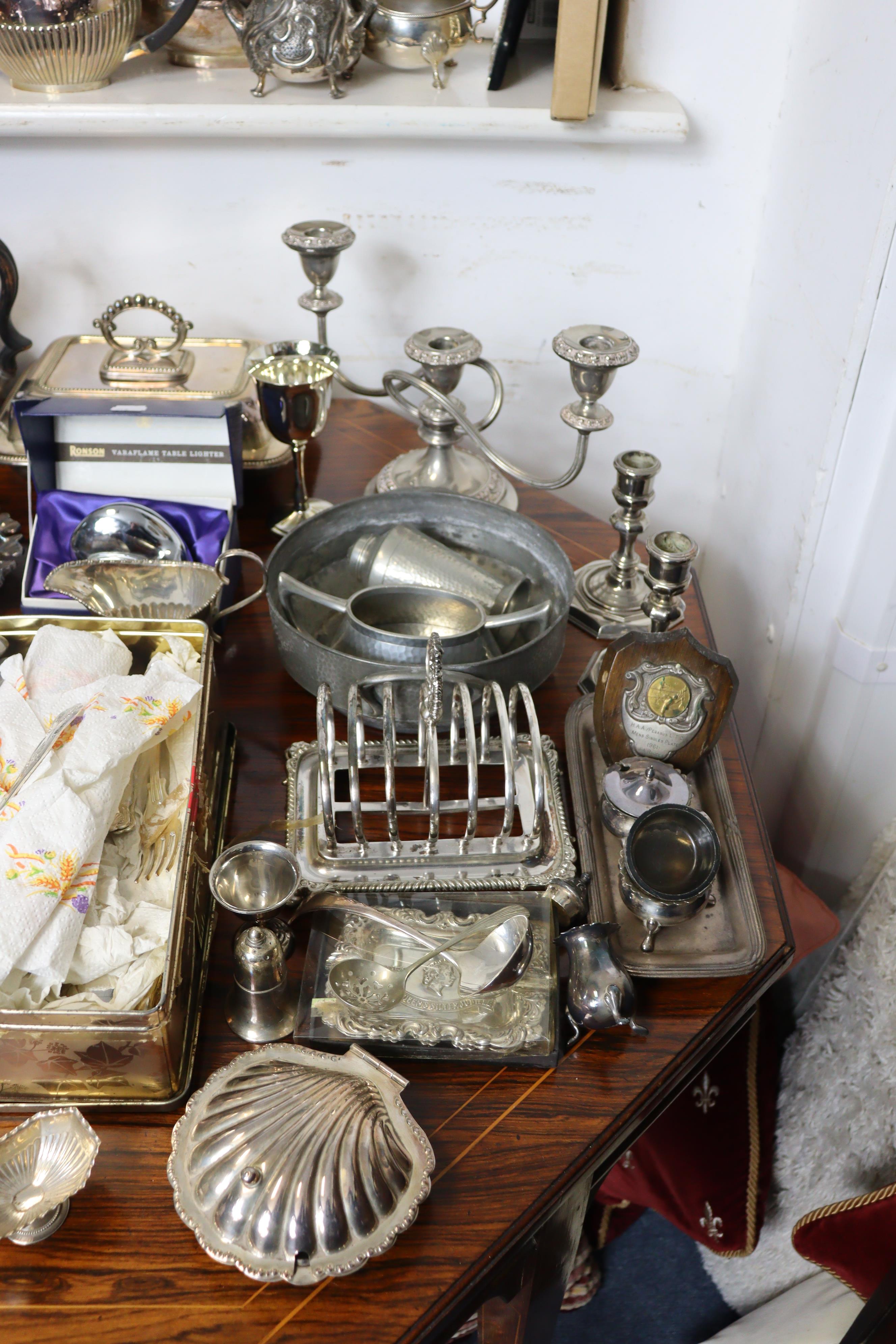 Various items of assorted platedware, pewter, & cutlery. - Image 3 of 6