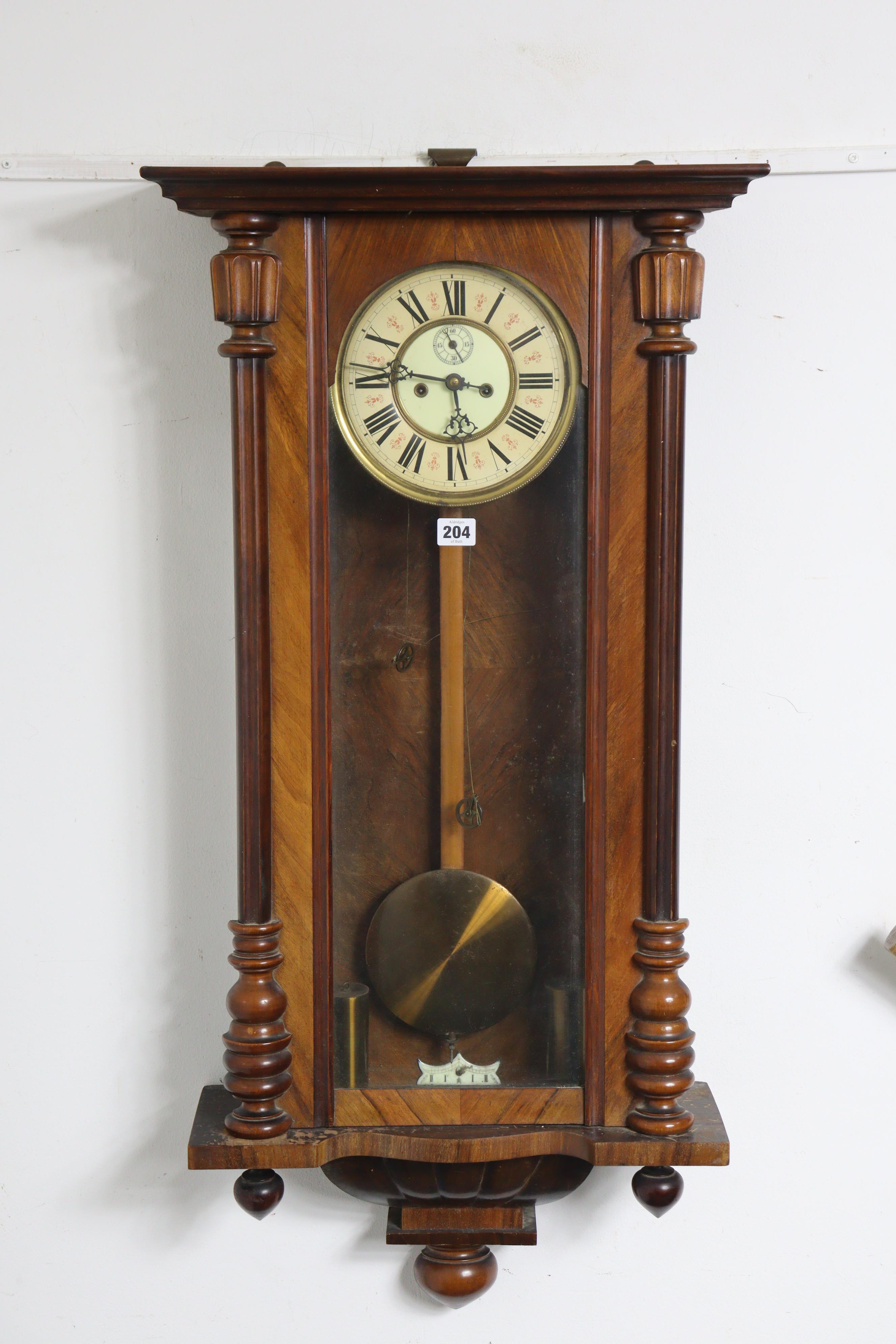 A 19th century Vienna wall clock with a two-part dial, & in a walnut case enclosed by a glazed door, - Image 2 of 5