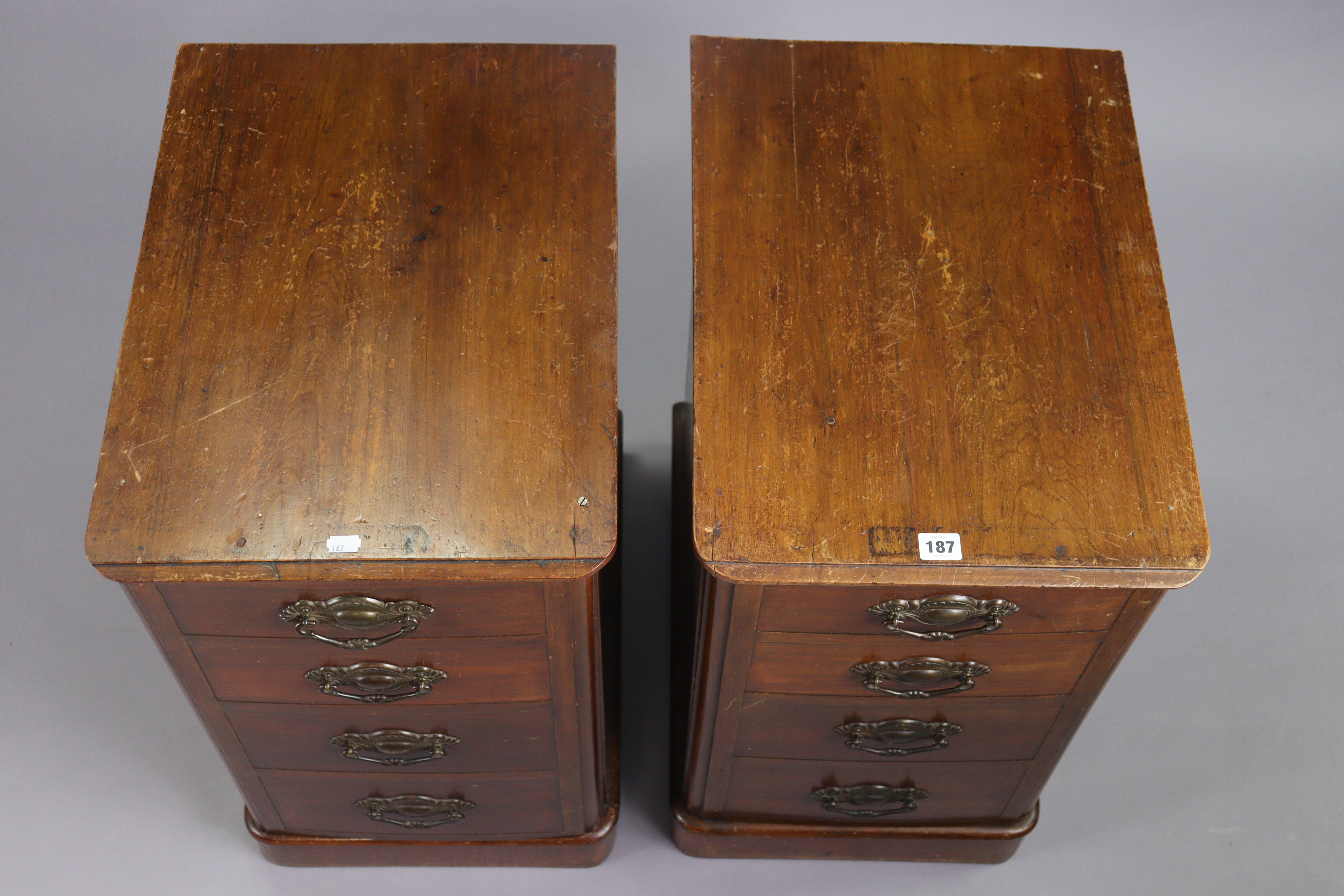 A pair of mahogany bedside chests each fitted four long graduated drawers with cast-iron swing - Image 4 of 8