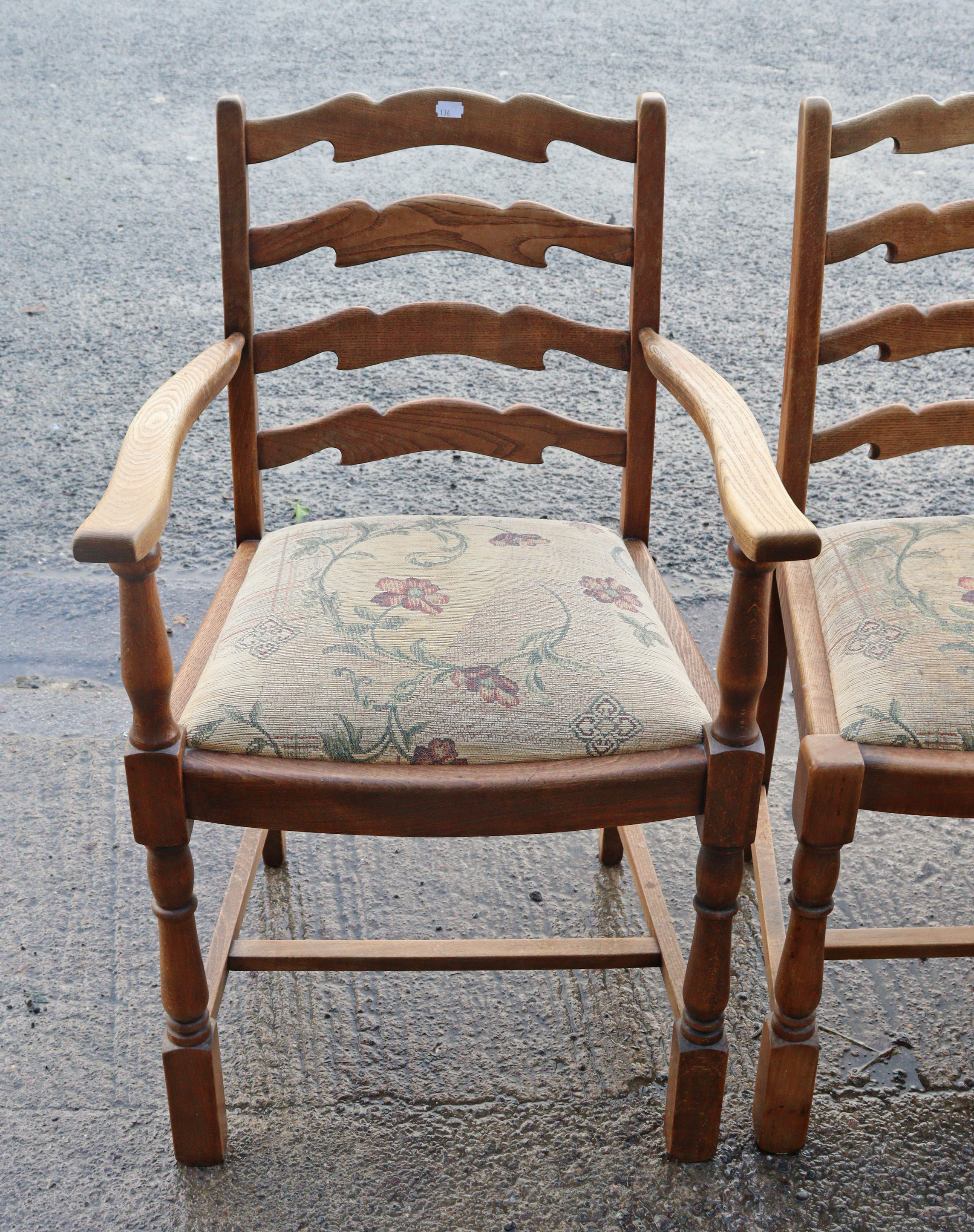 An oak refectory table with a rectangular top, & on four baluster turned legs with plain stretchers, - Image 3 of 10