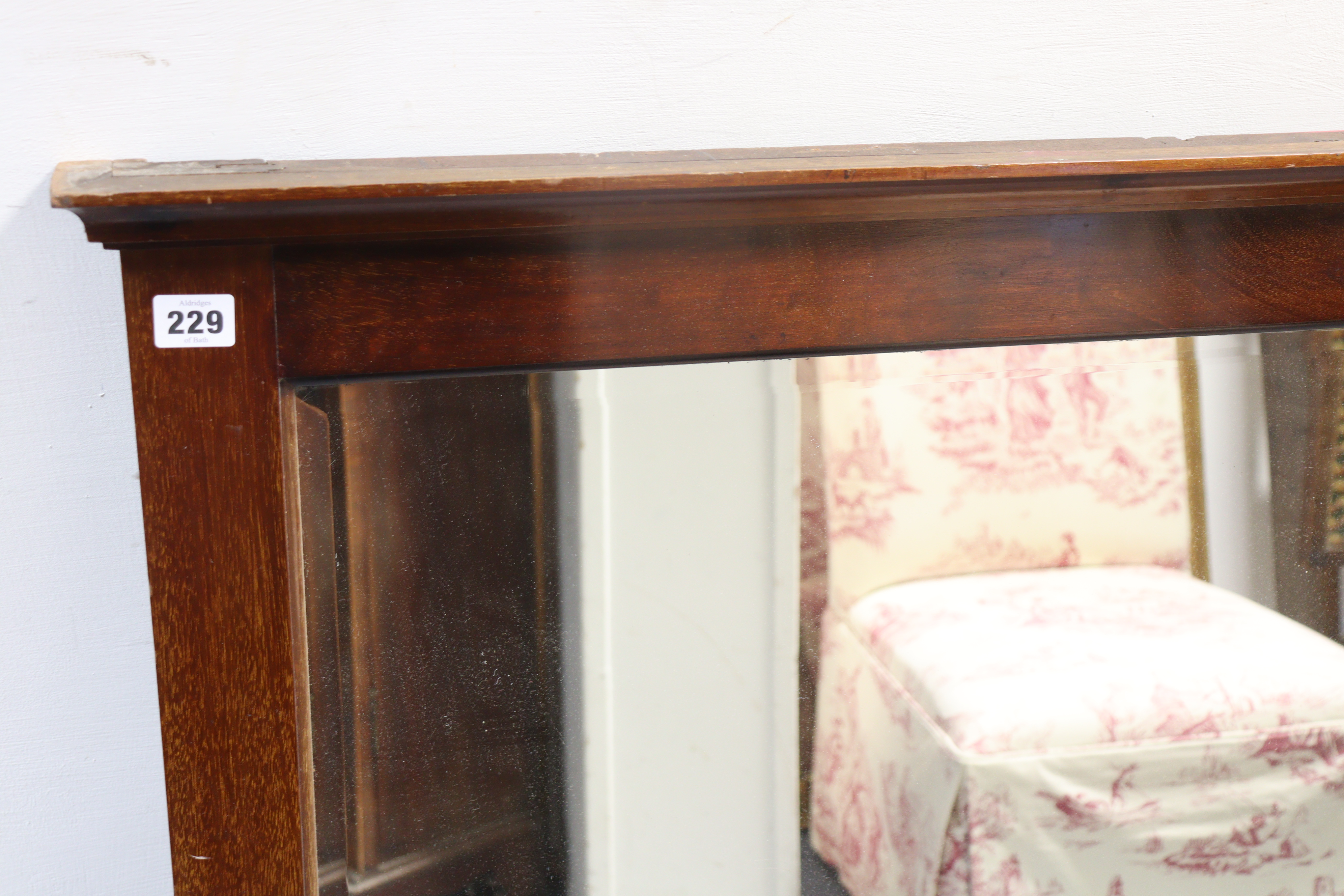 A large mahogany frame rectangular wall mirror inset bevelled plate with moulded borders, 180cm wide - Image 3 of 3