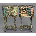 A pair of modern decoupage kidney-shaped occasional tables each covered in comic-strips, fitted