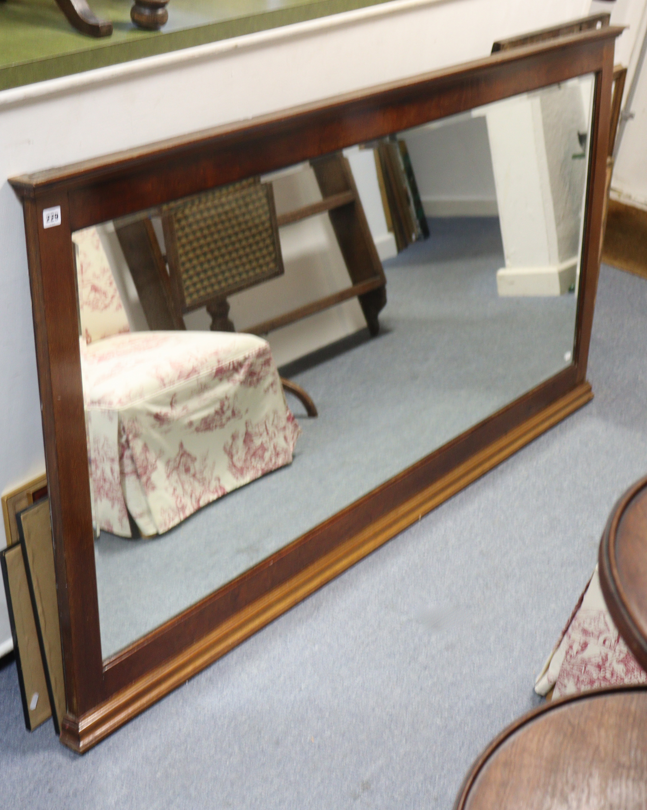 A large mahogany frame rectangular wall mirror inset bevelled plate with moulded borders, 180cm wide - Image 2 of 3