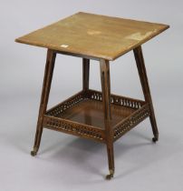 A 19th century inlaid-mahogany square two-tier occasional table with a pierced gallery to the